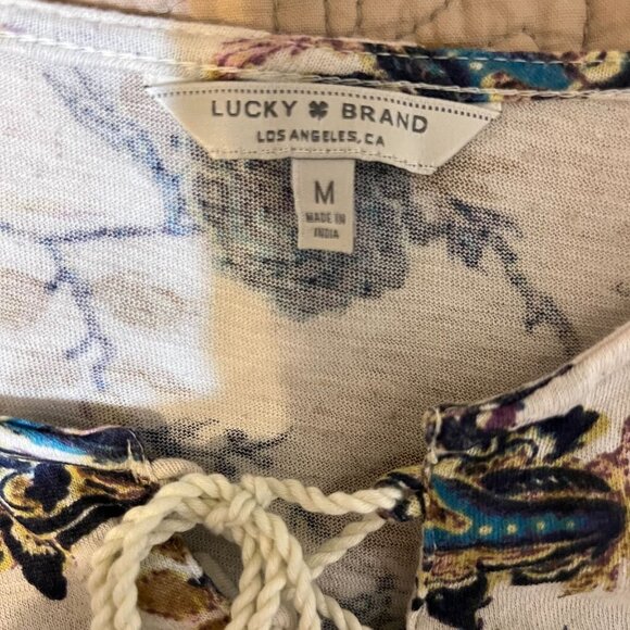 Lucky brand sheer floral blouse- boho- bell sleeve size M - Picture 5 of 10